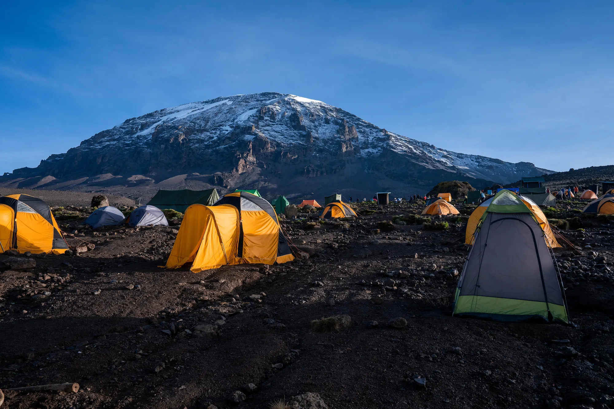 Tiendas en un campamento cerca del Kilimanjaro en estación seca
