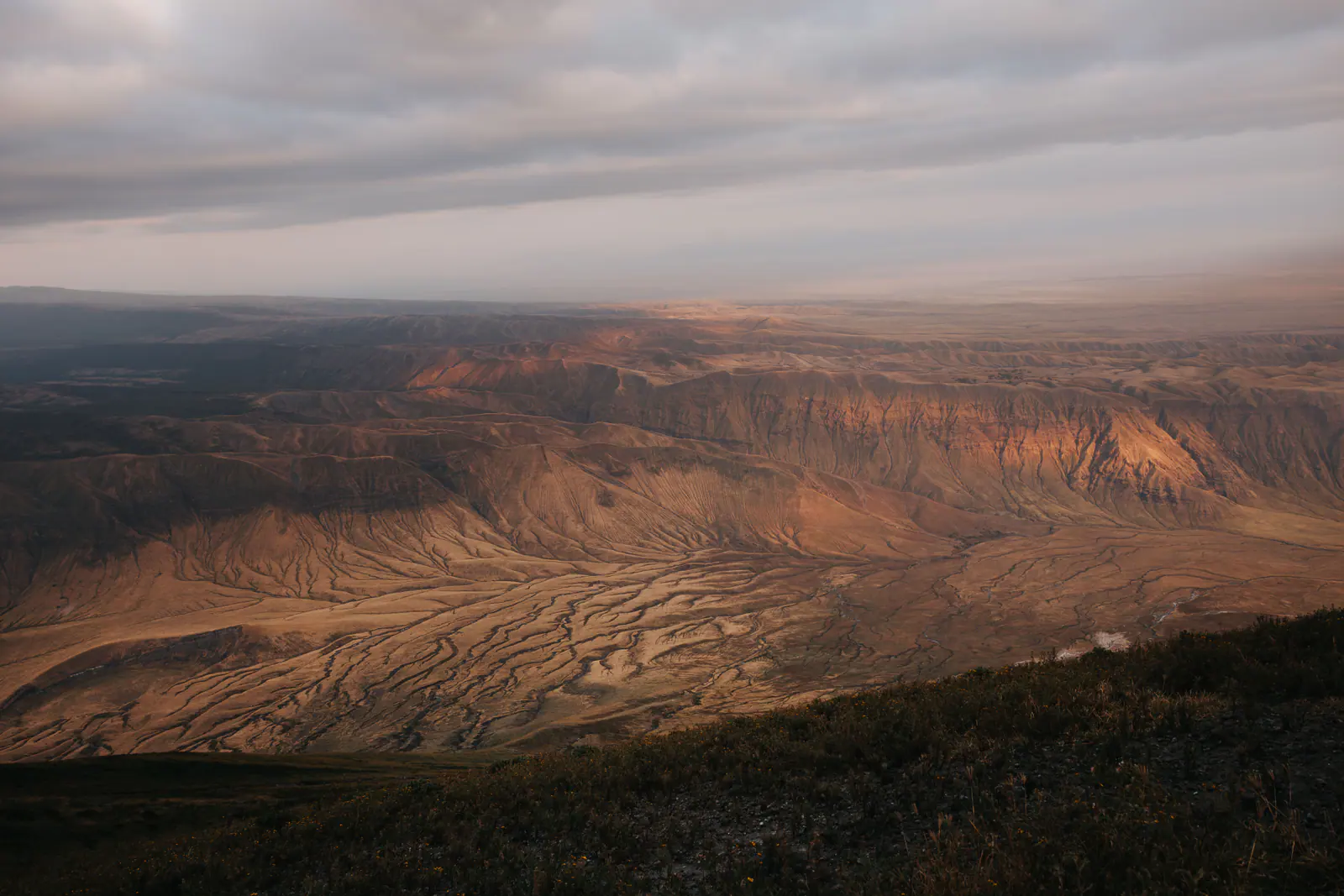 Aerial view of a volcanic crater